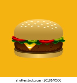 Vector cheeseburger on isolated yellow ground