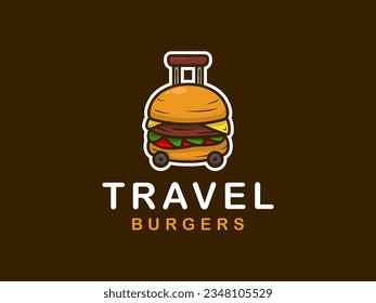 Vector cheeseburger suitcase modern travel vector logo design