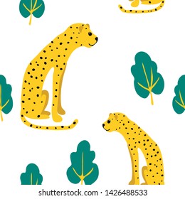 vector cheetah big cat wild animal cute childish seamless pattern