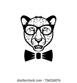 Vector cheetah head, face  for retro hipster logos, emblems, badges, labels template and t-shirt vintage design element. Isolated on white background