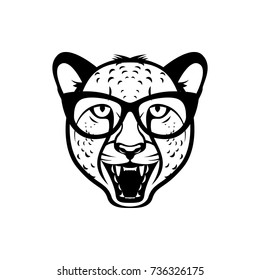 Vector cheetah head, face  for retro hipster logos, emblems, badges, labels template and t-shirt vintage design element. Isolated on white background