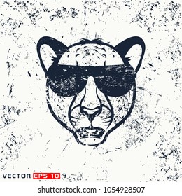 Vector cheetah head, hipster face on grunge background