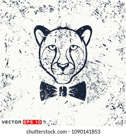 Vector cheetah head, hipster face on grunge background