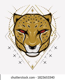 vector Cheetah con fondo adorno. plantilla de diseño para el logotipo de mascota.