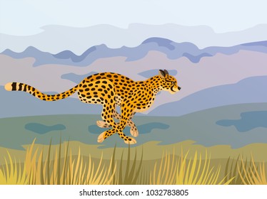 Vector cheetah running in savanna