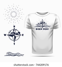 Vector cheetah silhouette view side for retro logos, emblems, badges, labels template vintage design element. Isolated on t-shirt blank