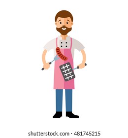 Vector Chef Barbecue. Flat style colorful Cartoon illustration.