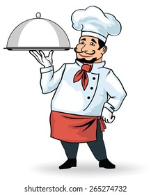 Vector chef cook with a dish