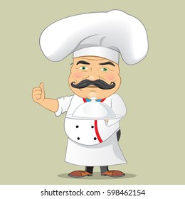 Vector Chef Cook Serving Food Realistic Cartoon Character Design Isolated Vector Illustrator