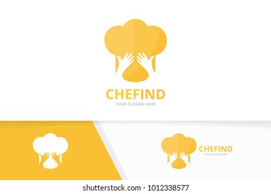 Vector chef hat and hands logo combination. Kitchen and embrace symbol or icon. Unique cook and team, friendship logotype design template.