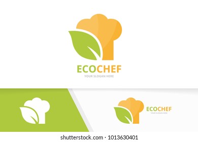 Vector chef hat and leaf logo combination. Kitchen and eco symbol or icon. Unique cook and organic logotype design template.