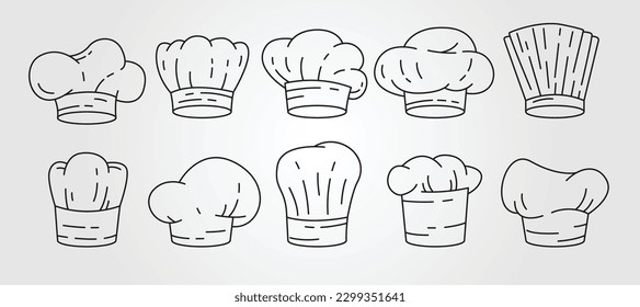 vector of chef hat line art logo set illustration design, bundle of cook hat vector design