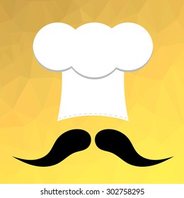 Vector Chef Hat and Mustaches on Yellow Polygonal Background