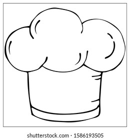 Vector chef hat. Outline illustration with Kitchen Utensils isolated on a white background. Template for graphic design of packaging, backgrounds, banners or menu. Vector stock illustration