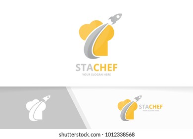 Vector chef hat and rocket logo combination. Kitchen and airplane symbol or icon. Unique cook and flight logotype design template.