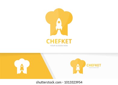 Vector chef hat and rocket logo combination. Kitchen and airplane symbol or icon. Unique cook and flight logotype design template.