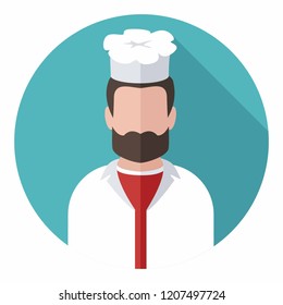 Vector chef icon. Male cook in a hat and a beard. Illustration in flat style.