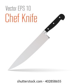Vector Chef kitchen knife icon. Chef knife realistic picture. Chef kitchen knife illustration. Chef knife isolated on white background. Food tool accessory. Kitchen tool accessory. Restaurant tool