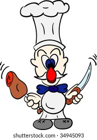 vector - chef with knife and meat isolated on backgroud