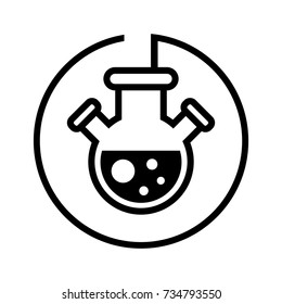 Vector chemical bulb icon. Black laboratory glassware logo isolated on white background. Experiment three-necked flask in line style. Trendy modern medical symbol