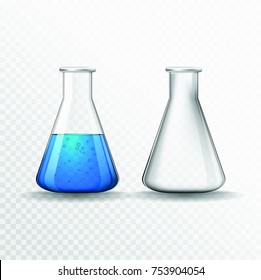 Vector chemical flasks. Transparent bulb.