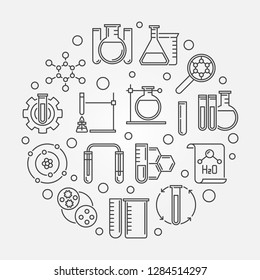 Vector Chemical Laboratory or Laboratory Equipment concept round illustration in thin line style