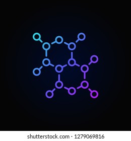 Vector chemical structure colorful abstract linear icon or logo element on dark background