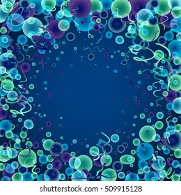 Vector chemistry background with gradient neon circles and spirals