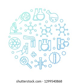 Vector Chemistry blue modern concept linear round illustration on white background 