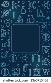 Vector Chemistry blue vertical background with square frame and chemical linear icons