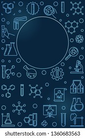 Vector Chemistry blue vertical illustration in thin line style. Chemical outline background with round frame
