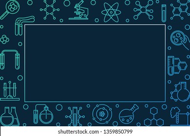 Vector Chemistry colorful horizontal frame with chemical line icons on dark background
