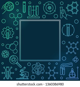 Vector Chemistry colorful square illustration with chemical linear icons and empty space on dark background