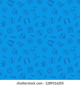 Vector Chemistry concept blue seamless pattern in outline style
