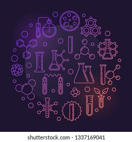 Vector Chemistry concept colored round thin line illustration on dark background