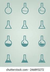 Vector chemistry, lab, chemical, glass, sciense icon set