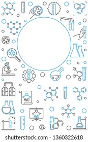 Vector Chemistry vertical outline concept illustration. Chemical background with round frame in thin line style