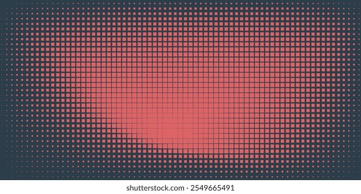 Vetor Checkered Meio-Tom Pattern Smooth Curved Border Red Blue Abstract Background. Quadrado arredondado xadrez pontos borrão textura Pop Art Design. Meio Tom Contraste Gráfico Minimalista Art Wide Wallpaper