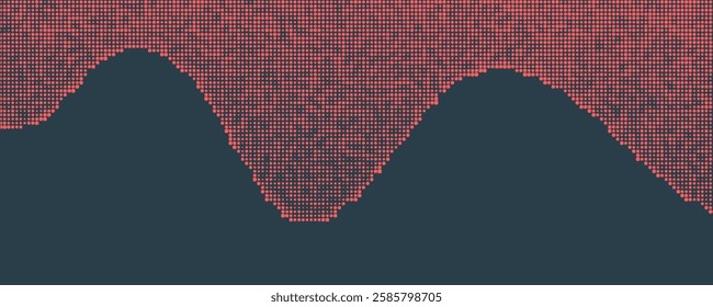 Vector Chequered Halftone Pattern Smooth Curved Border Red Blue Abstract Background. Checkered Rounded Square Dots Blur Texture Pop Art Design.
