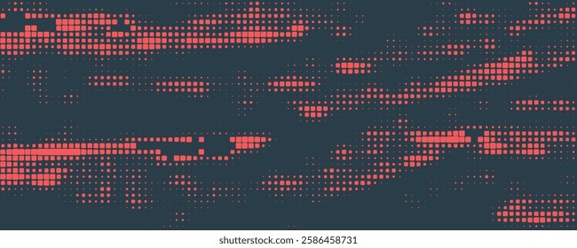 Vector Chequered Halftone Pattern Smooth Curved Border Red Blue Abstract Background. Checkered Rounded Square Dots Blur Texture Pop Art Design. Half Tone Contrast Graphic Minimalist Art Wide Wallpaper