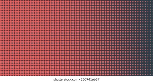 Vector Chequered Halftone Pattern Smooth Curved Border Red Blue Abstract Background. Checkered Rounded Square Dots Blur Texture Pop Art Design. Half Tone Contrast Graphic Minimalist Art Wide Wallpaper