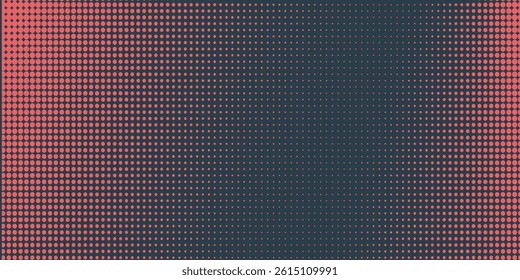 Vector Chequered Halftone Pattern Smooth Curved Border Red Blue Abstract Background. Checkered Rounded Square Dots Blur Texture Pop Art Design. Half Tone Contrast Graphic Minimalist Art Wide Wallpaper