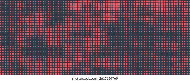 Vector Chequered Halftone Pattern Smooth Curved Border Red Blue Abstract Background. Checkered Rounded Square Dots Blur Texture Pop Art Design.