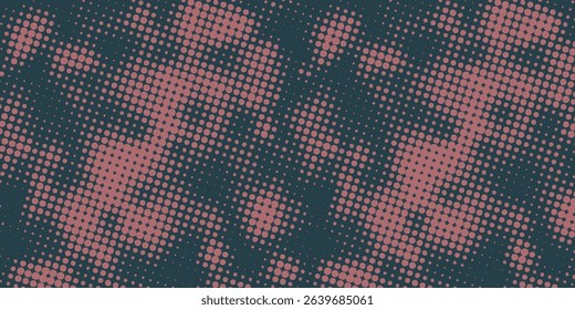 Vector Chequered Halftone Pattern Smooth Curved Border Red Blue Abstract Background. Checkered Rounded Square Dots Blur Texture Pop Art Design. Half Tone Contrast Graphic Minimalist Art Wide Wallpaper