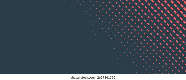Vector Chequered Halftone Pattern Smooth Curved Border Red Blue Abstract Background. Checkered Rounded Square Dots Blur Texture Pop Art Design. Half Tone Contrast Graphic Minimalist Art Wide Wallpaper