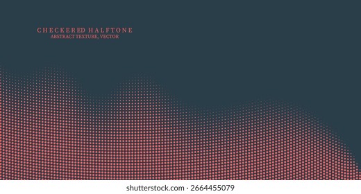 Vector Chequered Halftone Pattern Smooth Curved Border Red Blue Abstract Background. Checkered Rounded Square Dots Blur Texture Pop Art Design. Half Tone Contrast Graphic Minimalist Art Wide Wallpaper