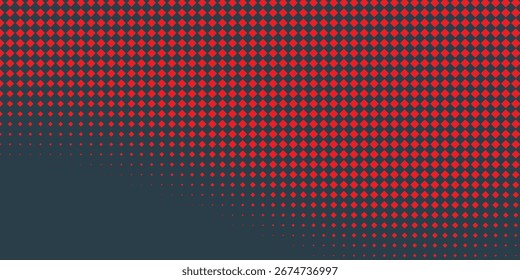 Vetor Checkered Meio-Tom Pattern Smooth Curved Border Red Blue Abstract Background. Quadrado arredondado xadrez pontos borrão textura Pop Art Design. 