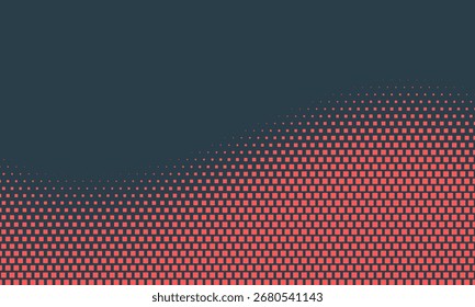 Vector Chequered Halftone Pattern Smooth Curved Border Red Blue Abstract Background. Checkered Rounded Square Dots Blur Texture Pop Art Design. Half Tone Contrast Graphic Minimalist Art Wide Wallpaper