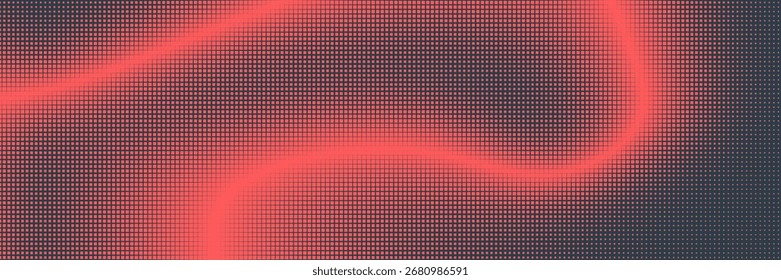 Vector Chequered Halftone Pattern Smooth Curved Border Red Blue Abstract Background. Checkered Rounded Square Dots Blur Texture Pop Art Design. Half Tone Contrast Graphic Minimalist Art Wide Wallpaper