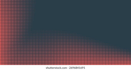 Vetor Checkered Meio-Tom Pattern Smooth Curved Border Red Blue Abstract Background Concept. Quadrado arredondado xadrez pontos borrão textura Pop Art Design. Meio Tom Contraste Gráfico Art Wide Wallpaper